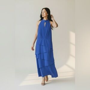 NWT White House Black Market Blue Tiered Sleeveless Midi Cocktail Dress Size 10